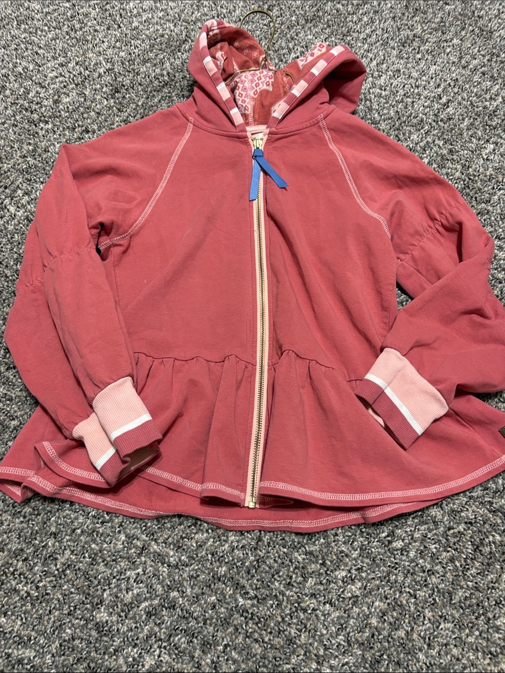 Matilda Jane Dusty Rose Peplum Zip Hoodie with Striped Cuffs